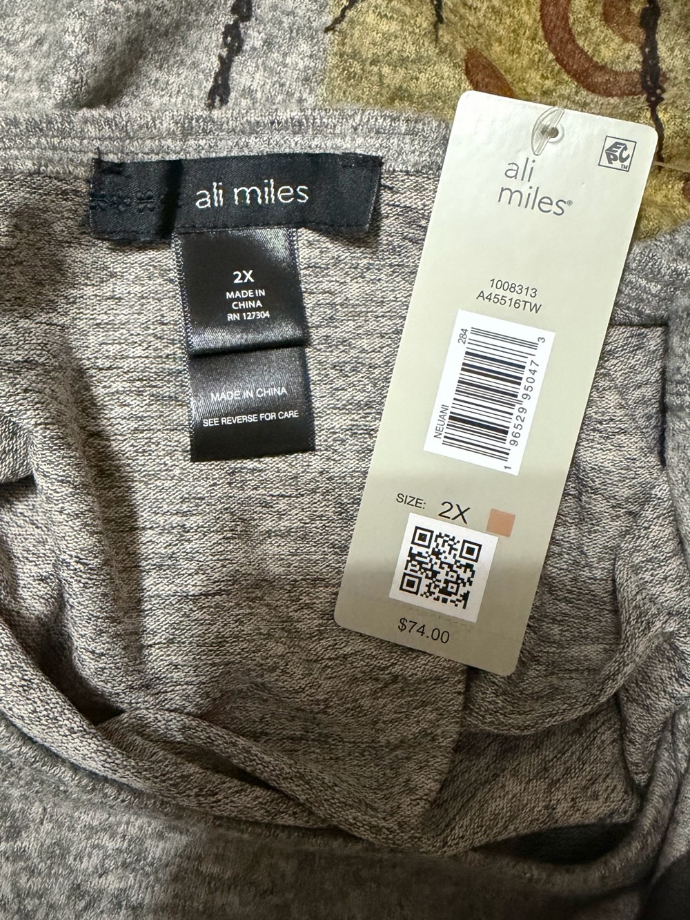 Ali Miles 2X Gray Whimsical Dog Graphic Tunic Top 3/4 Sleeve Stretch - Picture 9 of 9